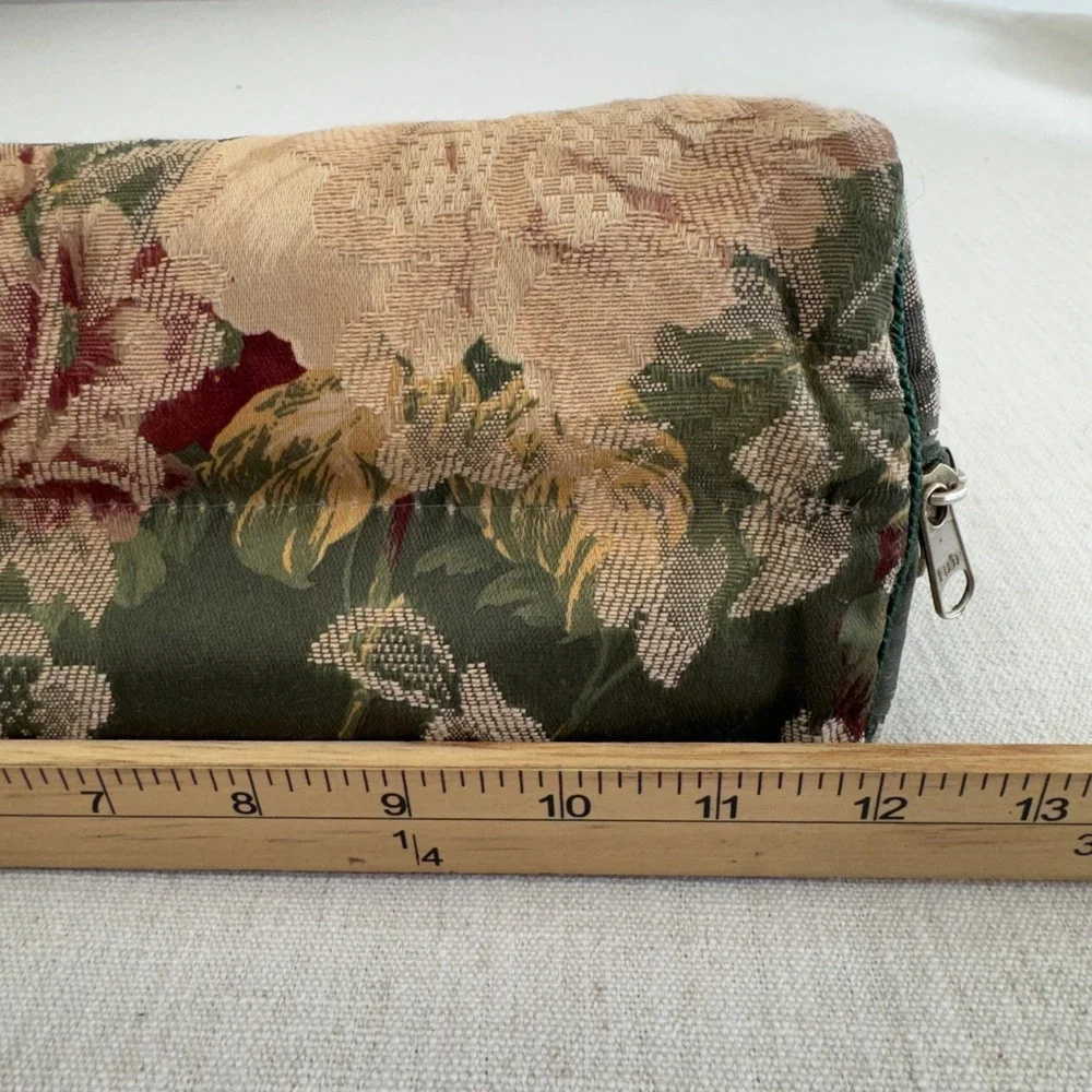 Vintage Floral Tapestry Toiletry Bag Travel Cosmetic Case Organizer Green Pink
